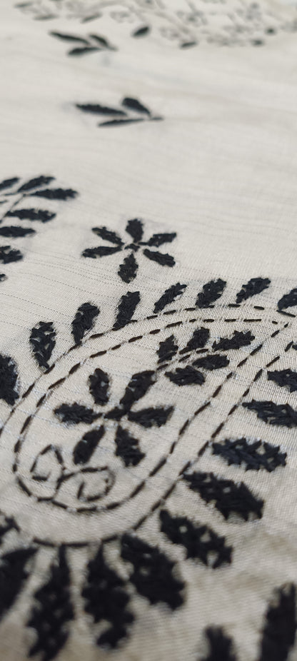 Shwetra–Noir Kantha Stitch Silk Saree