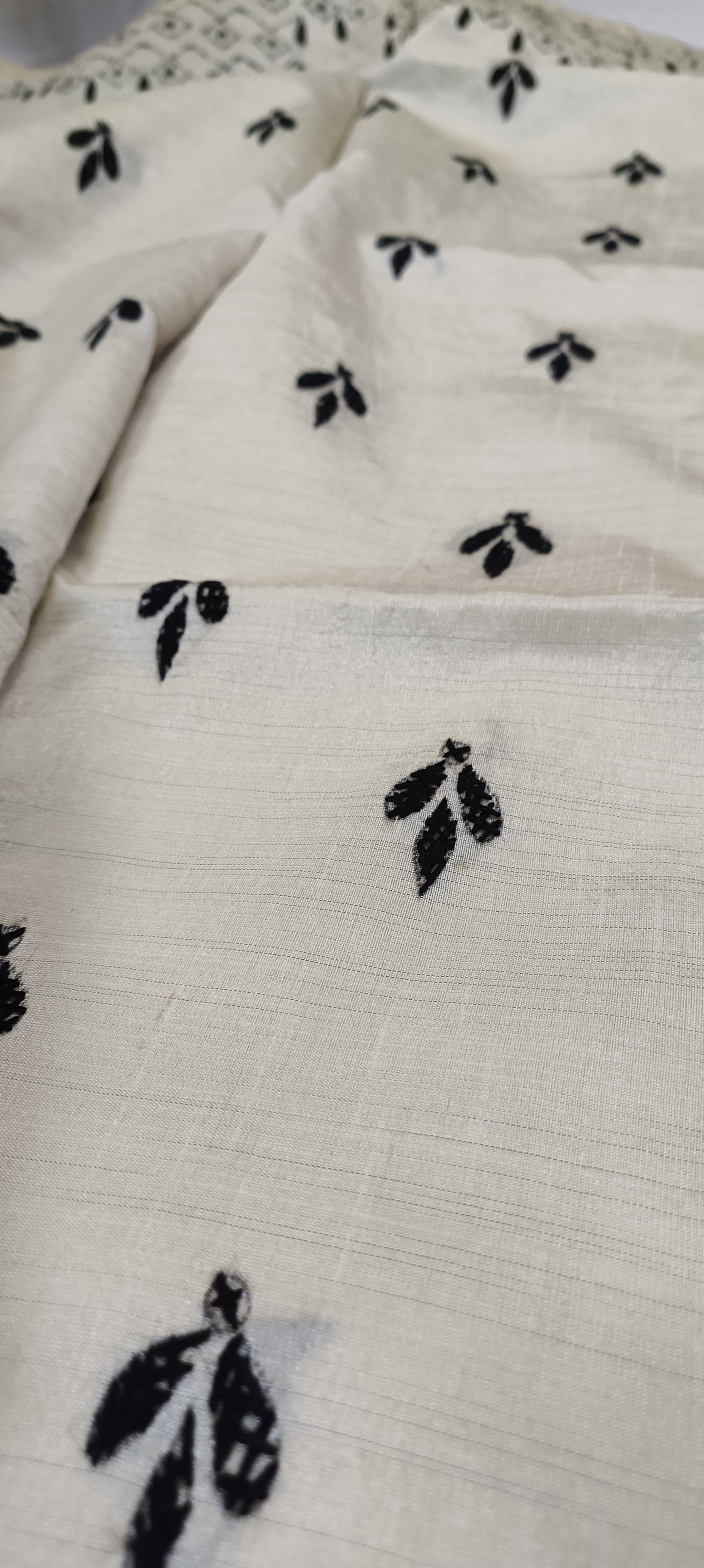 Shwetra–Noir Kantha Stitch Silk Saree