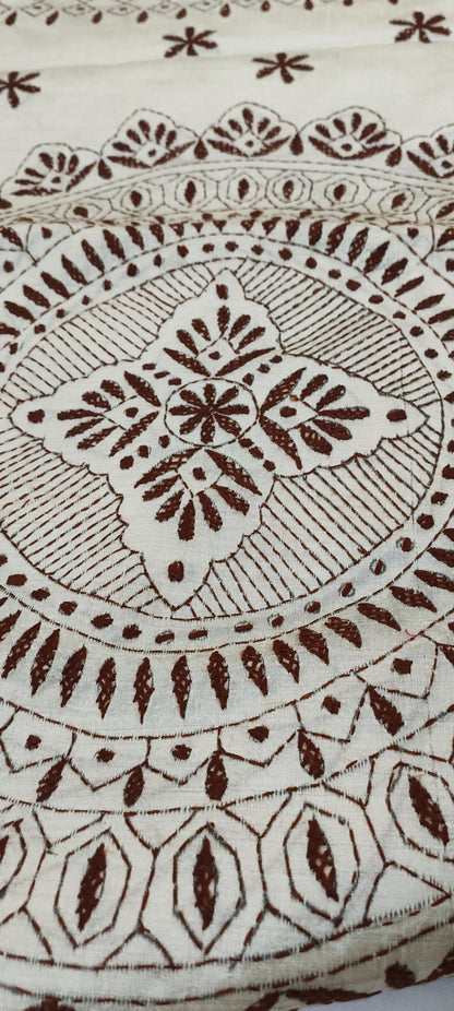 Shantimay Dhaga Kantha Stitch Silk Saree