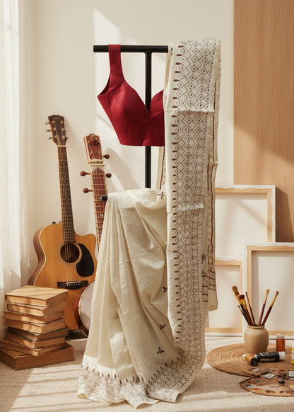 Shantimay Dhaga Kantha Stitch Silk Saree