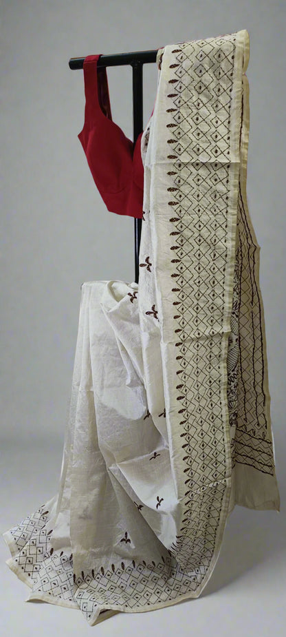 Shantimay Dhaga Kantha Stitch Silk Saree