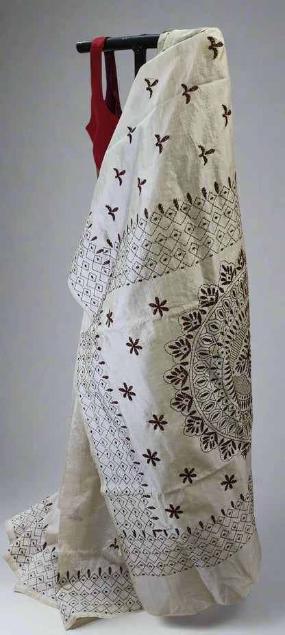 Shantimay Dhaga Kantha Stitch Silk Saree