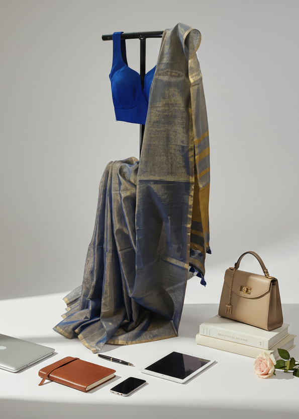 Noor-e-Neel Tissue Linen Saree