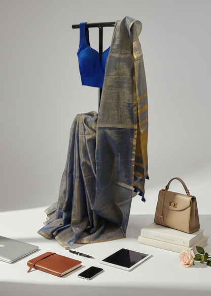 Noor-e-Neel Tissue Linen Saree