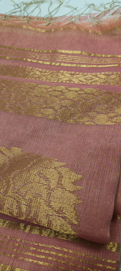 Sondhi Gulabi Tissue Muslin Saree