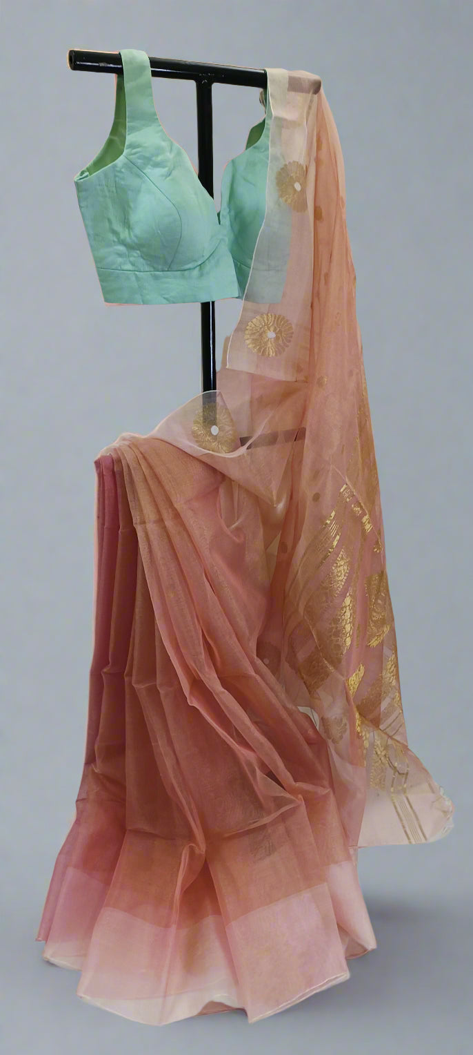 Sondhi Gulabi Tissue Muslin Saree