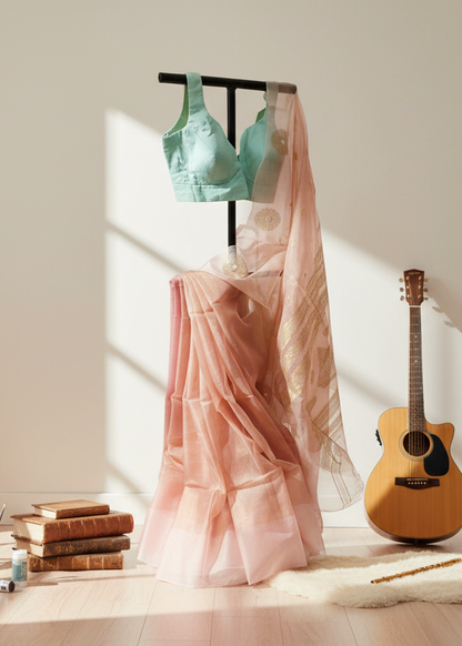 Sondhi Gulabi Tissue Muslin Saree