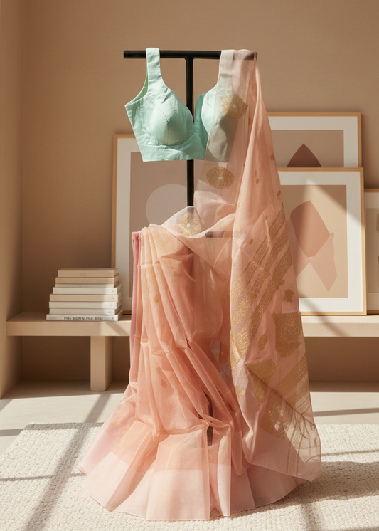 Sondhi Gulabi Tissue Muslin Saree