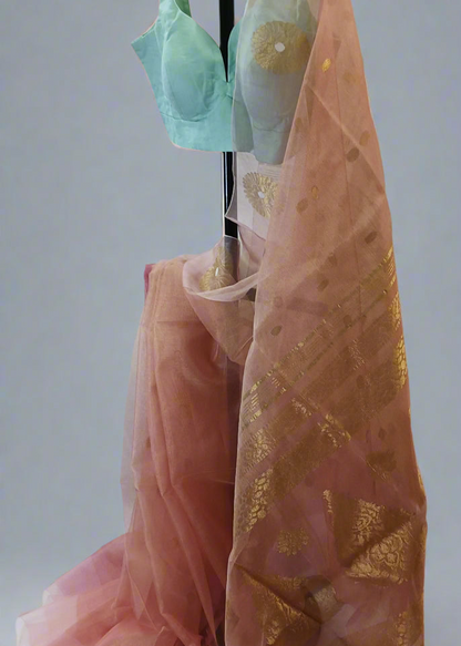 Sondhi Gulabi Tissue Muslin Saree