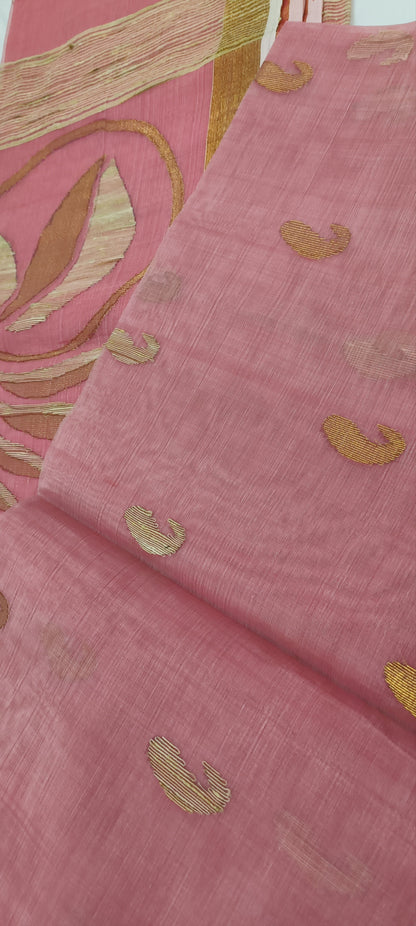 Rose Dust Gold Ghicha Muslin Saree