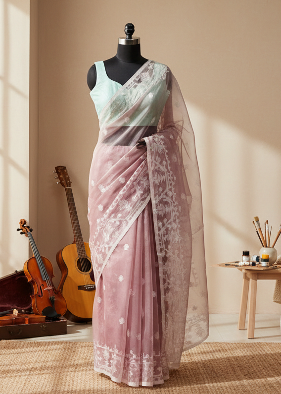 Gulaba Reet Muslin Organza Saree