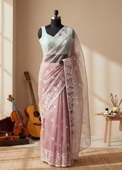 Gulaba Reet Muslin Organza Saree