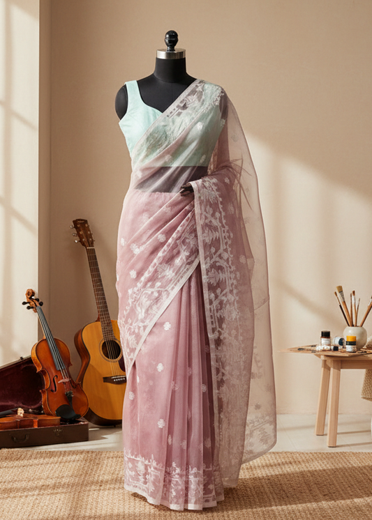 Gulaba Reet Muslin Organza Saree