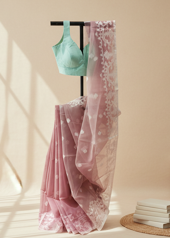 Gulaba Reet Muslin Organza Saree