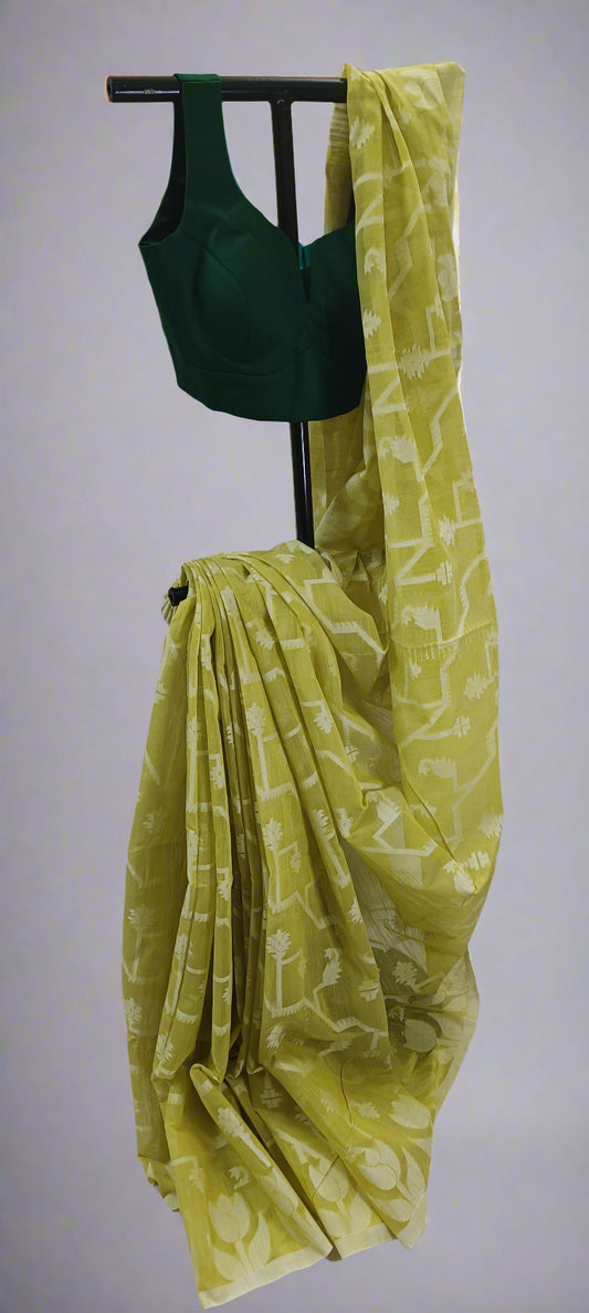 Citron Bloom Slab Cotton Saree