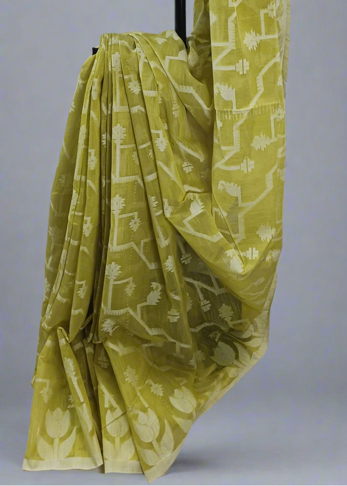 Citron Bloom Soft Jamdani Cotton Saree