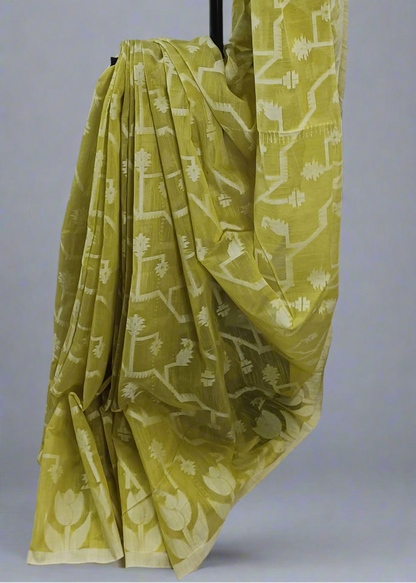 Citron Bloom Soft Jamdani Cotton Saree