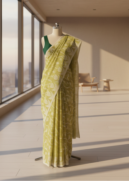 Citron Bloom Soft Jamdani Cotton Saree