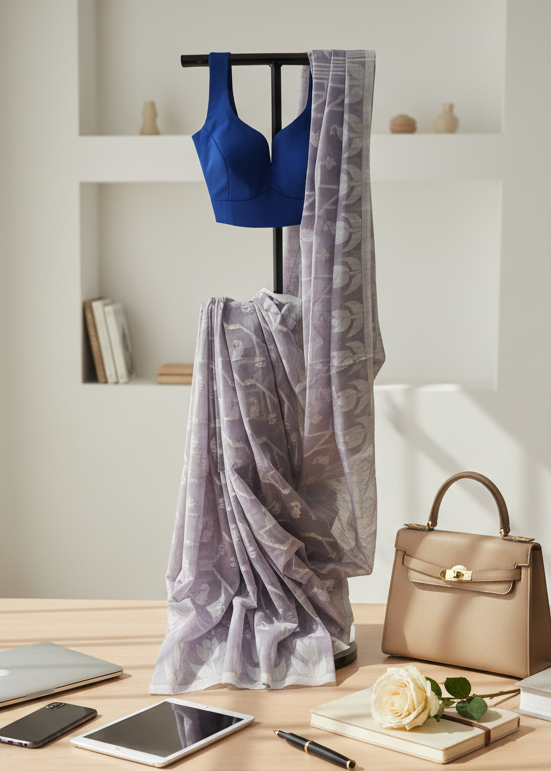 Lilac Whisper Slab Cotton Saree