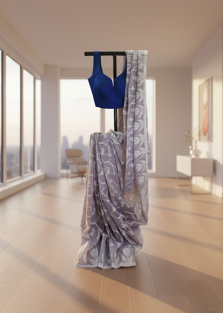 Lilac Whisper Jamdani Cotton Saree