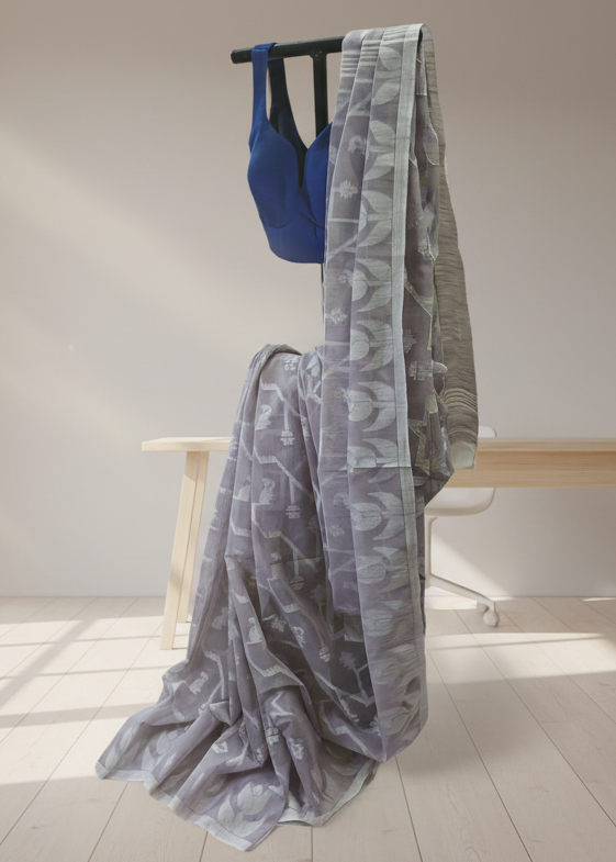 Lilac Whisper Slab Cotton Saree