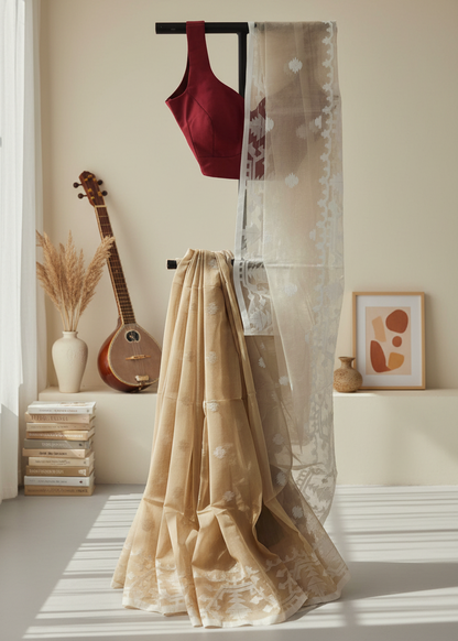 Chhaon Beige Muslin Organza Saree