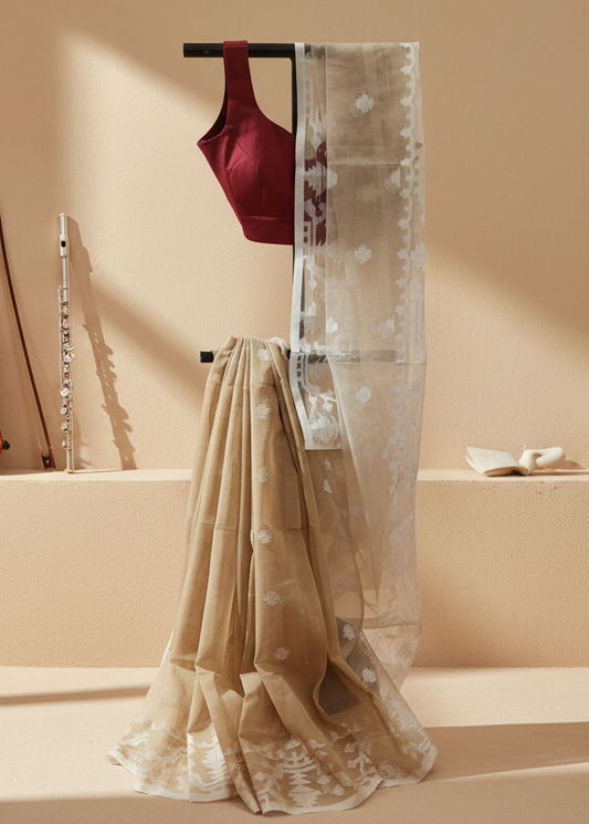 Chhaon Beige Muslin Organza Saree