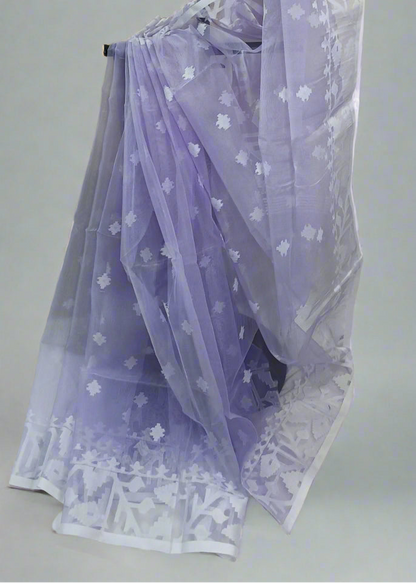 Lavender Mist Muslin Organza Saree