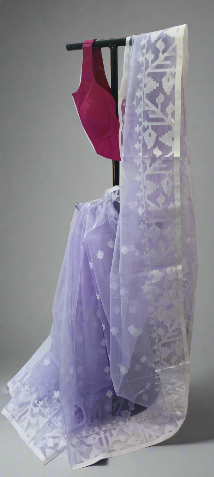 Lavender Mist Muslin Organza Saree