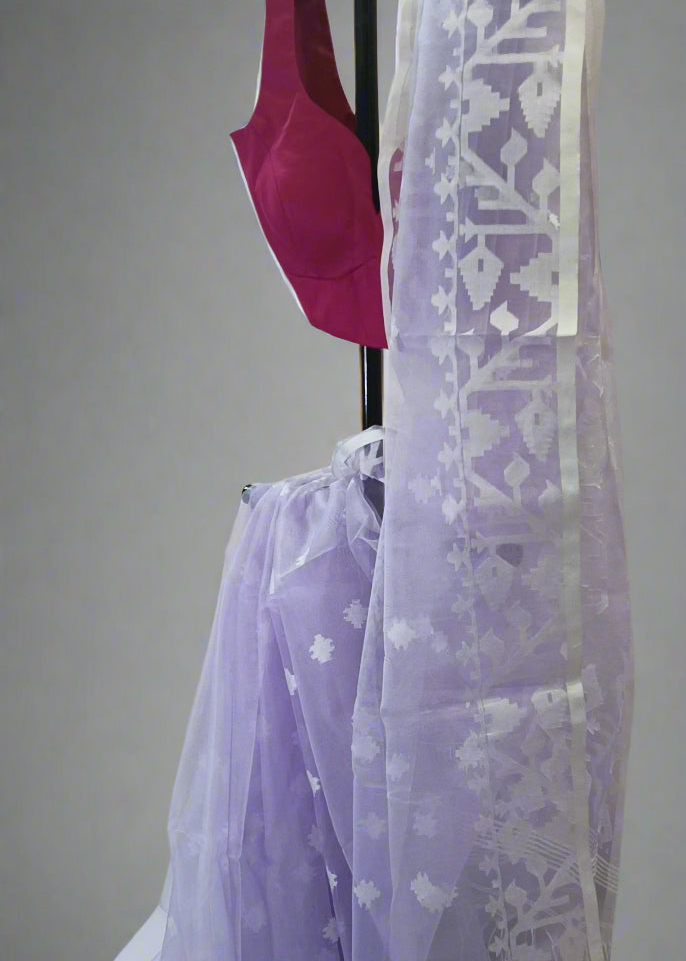 Lavender Mist Muslin Organza Saree