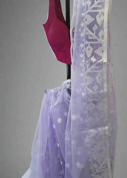 Lavender Mist Muslin Organza Saree