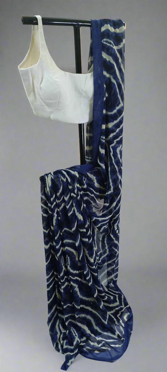 Midnight Ripple Chiffon Saree