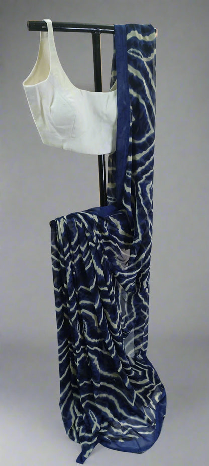 Midnight Ripple Chiffon Saree