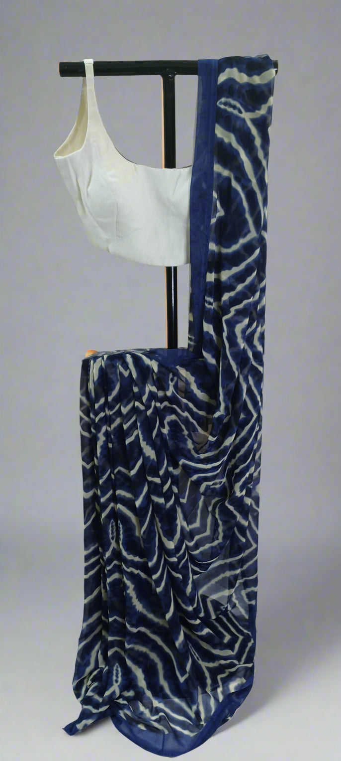 Midnight Ripple Chiffon Saree