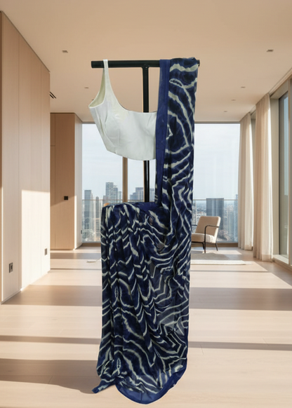 Midnight Ripple Chiffon Saree