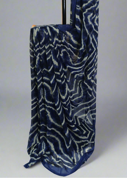 Midnight Ripple Chiffon Saree
