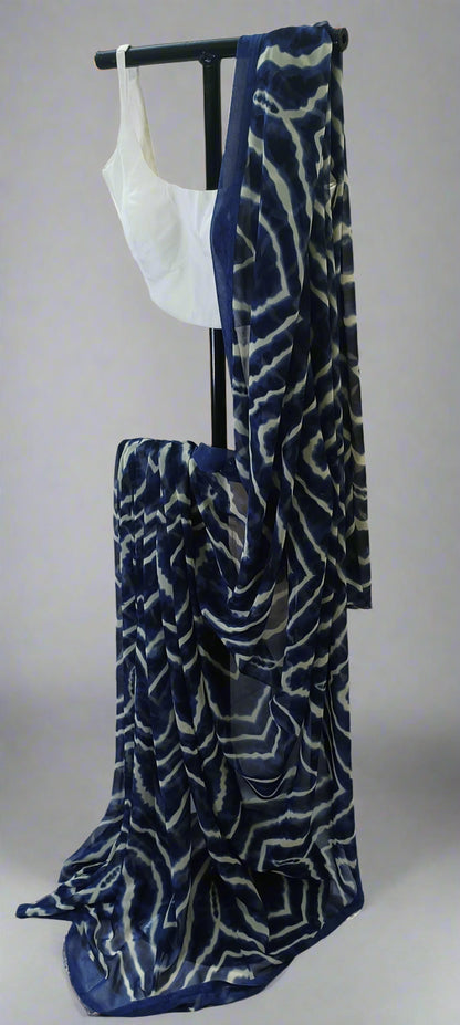 Midnight Ripple Chiffon Saree