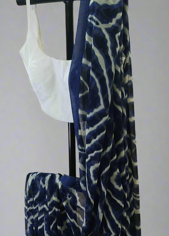 Midnight Ripple Chiffon Saree