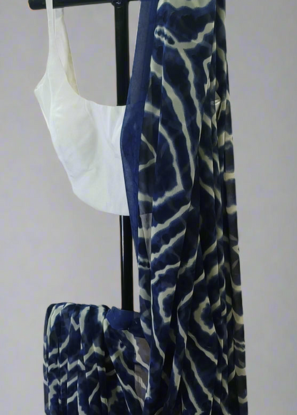 Midnight Ripple Chiffon Saree