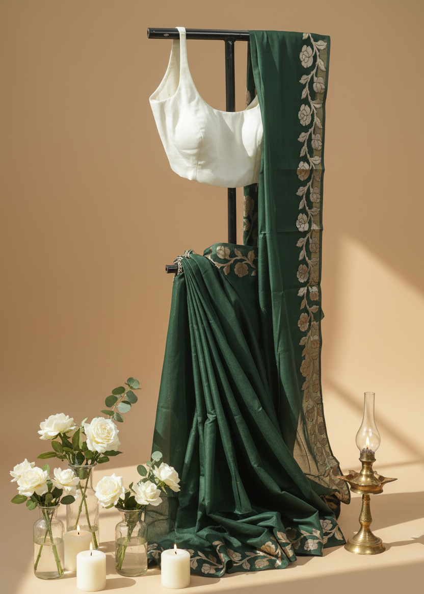 Raatgulab Muga Linen-Silk-Cotton Saree