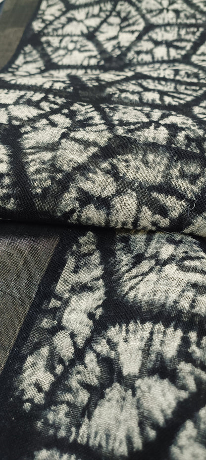 Eclipse Shadow Ajrakh Print Linen Saree