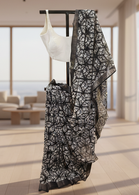 Eclipse Shadow Ajrakh Print Linen Saree