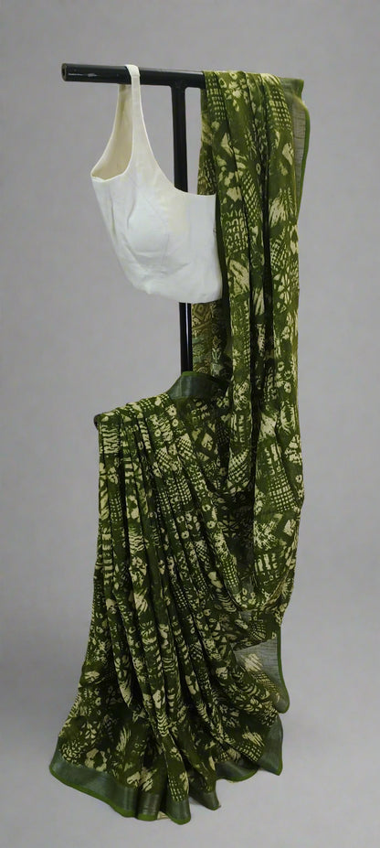 Neelharit Ajrakh Print Linen Saree