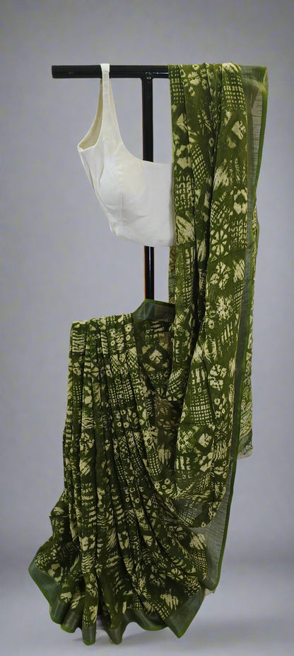 Neelharit Ajrakh Print Linen Saree