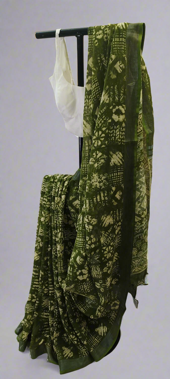 Neelharit Ajrakh Print Linen Saree