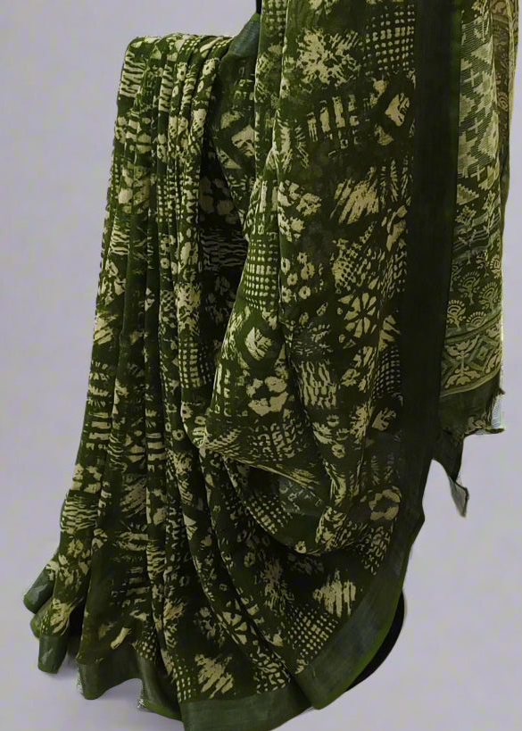 Neelharit Ajrakh Print Linen Saree