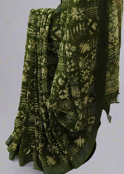 Neelharit Ajrakh Print Linen Saree
