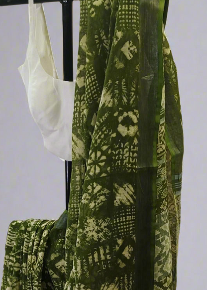 Neelharit Ajrakh Print Linen Saree