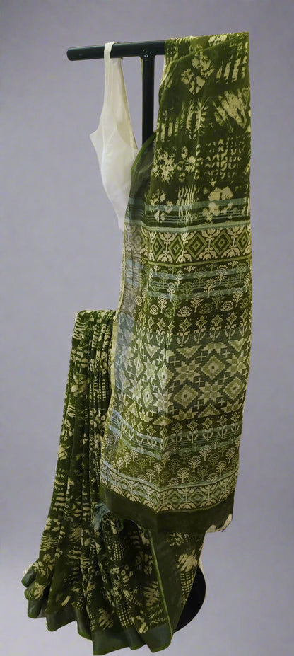 Neelharit Ajrakh Print Linen Saree