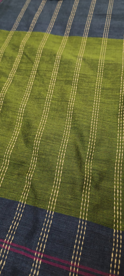 Twilight Moss Kantha Cotton Saree